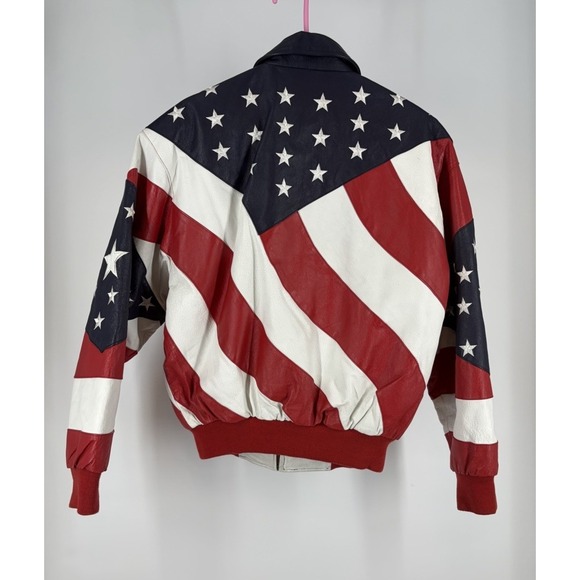 Michael Hoban WHERE MI Leather American Flag Bomber Style Jacket Men's S VTG 90s - Picture 13 of 16